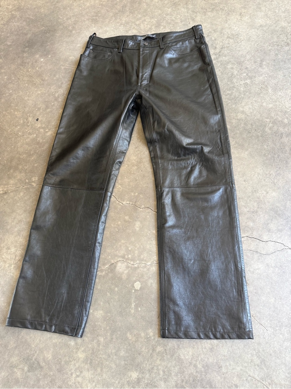 Men's Vintage Black Leather Jeans - Classic Straight Leg
